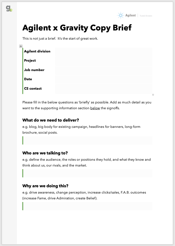Thumb Image - Agilent x Gravity Copy Briefing Form